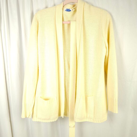 Vintage Sears Womens Size 40 Large Beige Cream Acrylic Belted Cardigan Sweater - Picture 1 of 6